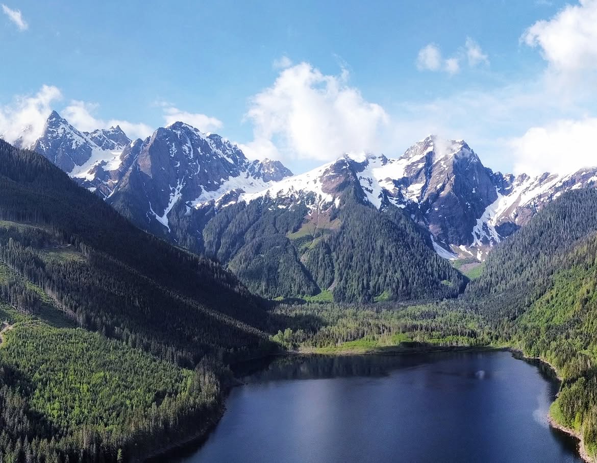 Elevated view of Johnson Lake and the surrounding forested valley near Banff