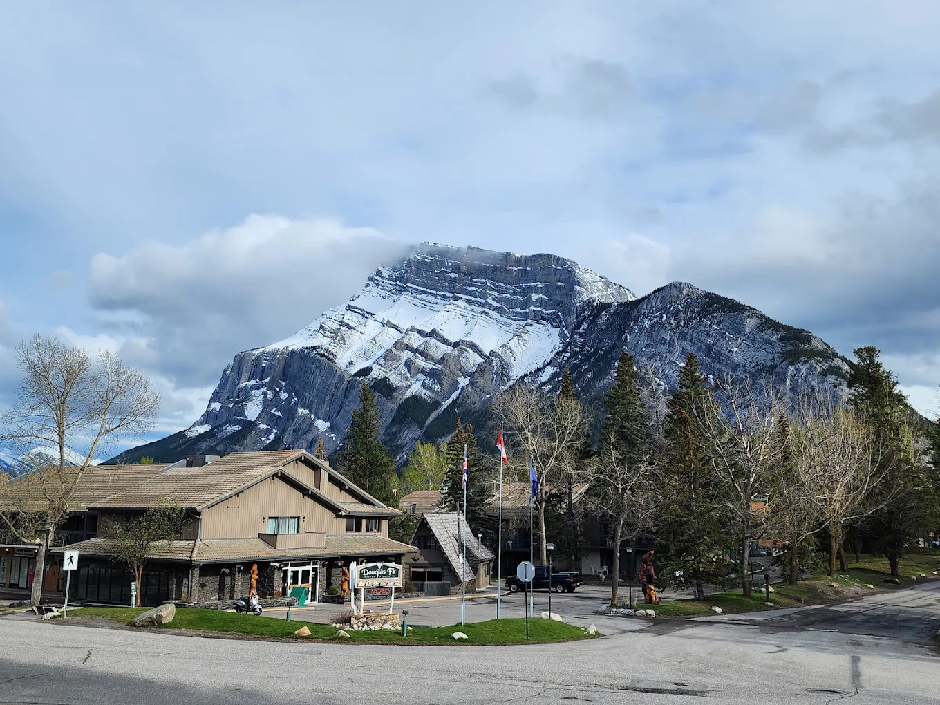 Douglas Fir Resort & Chalets grounds and mountain view