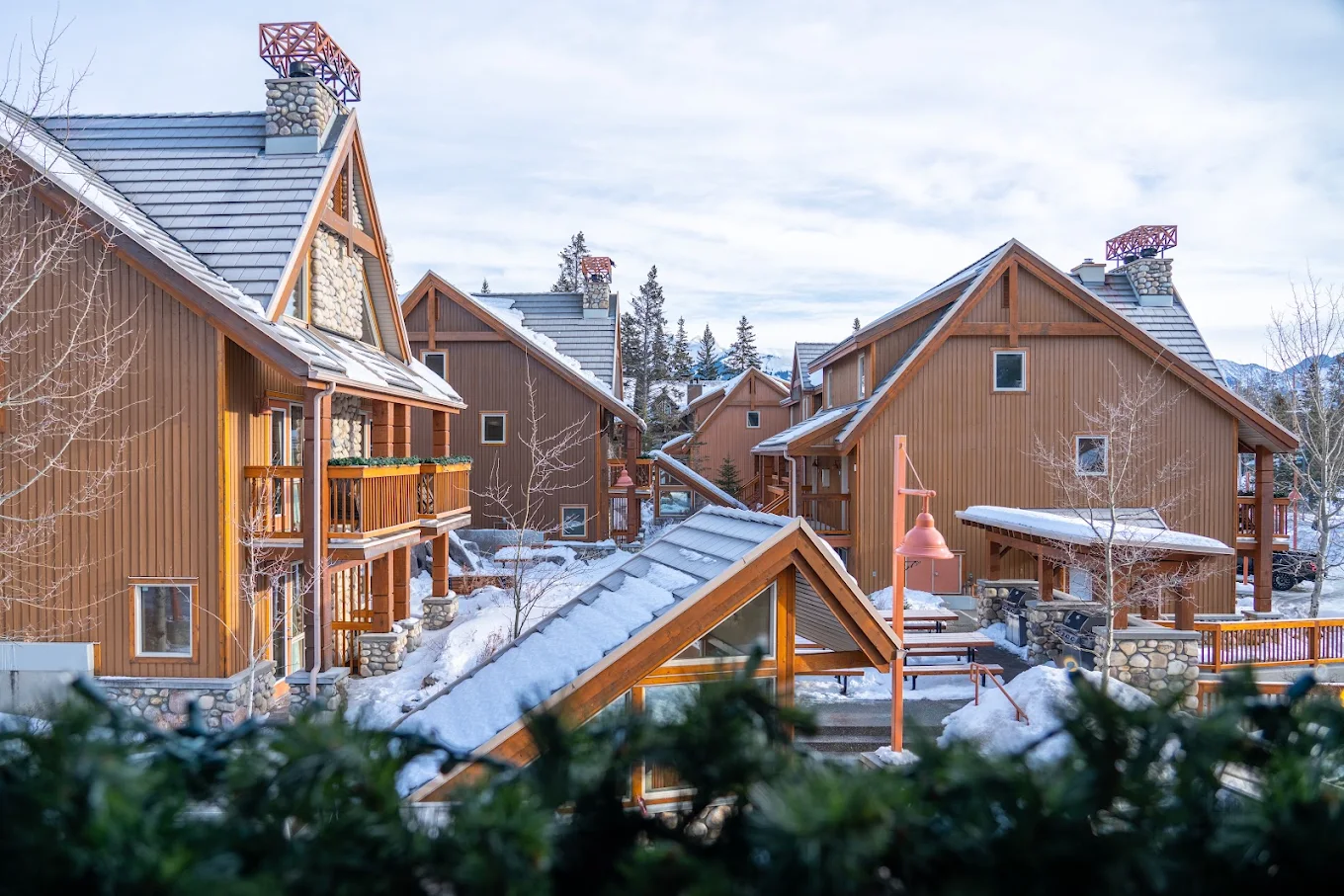 Hidden Ridge Resort condo-style buildings in winter, Banff