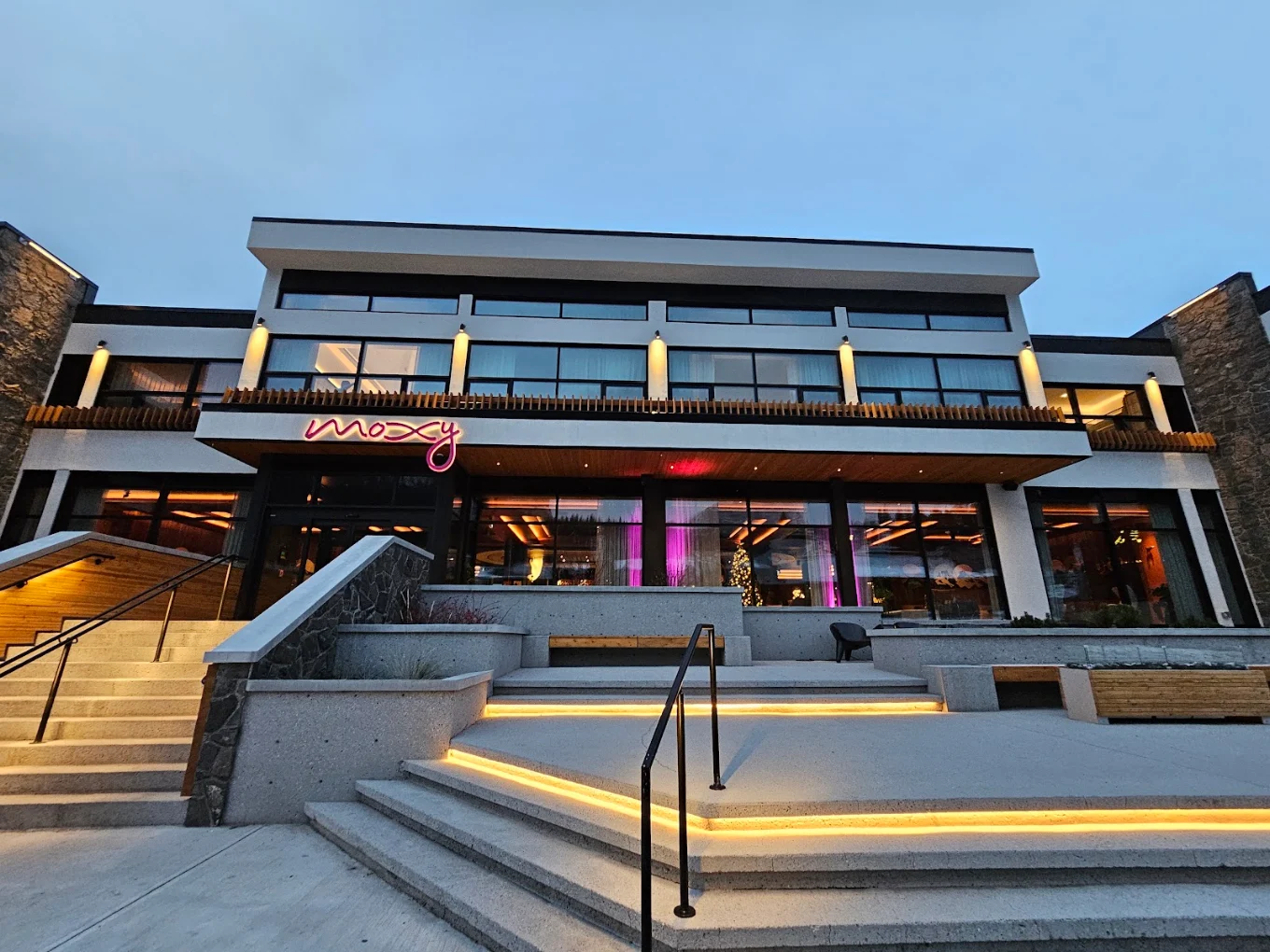 Moxy Banff courtyard and mid-century design