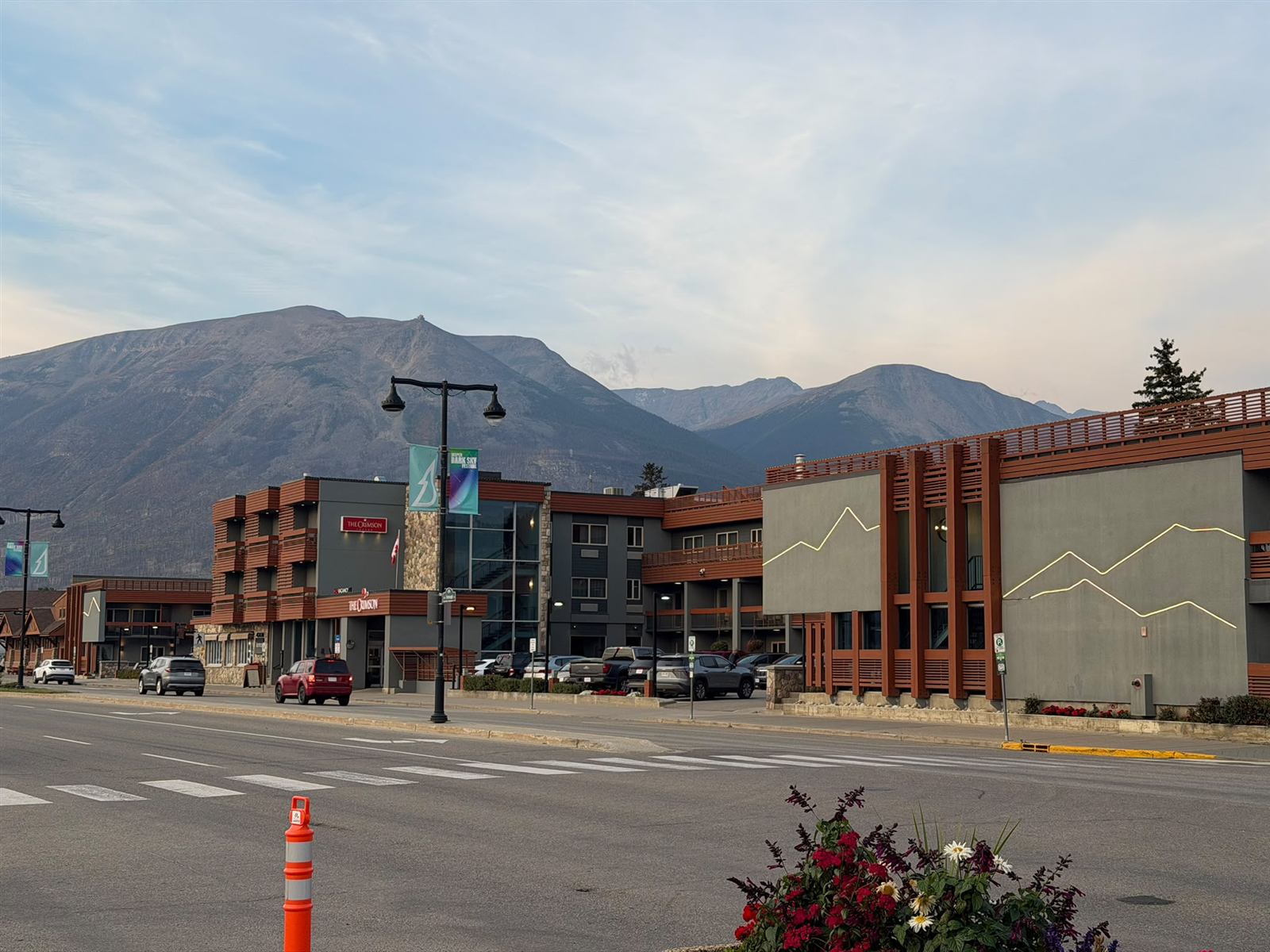Connaught Drive in the Jasper townsite with mountains rising behind the main street